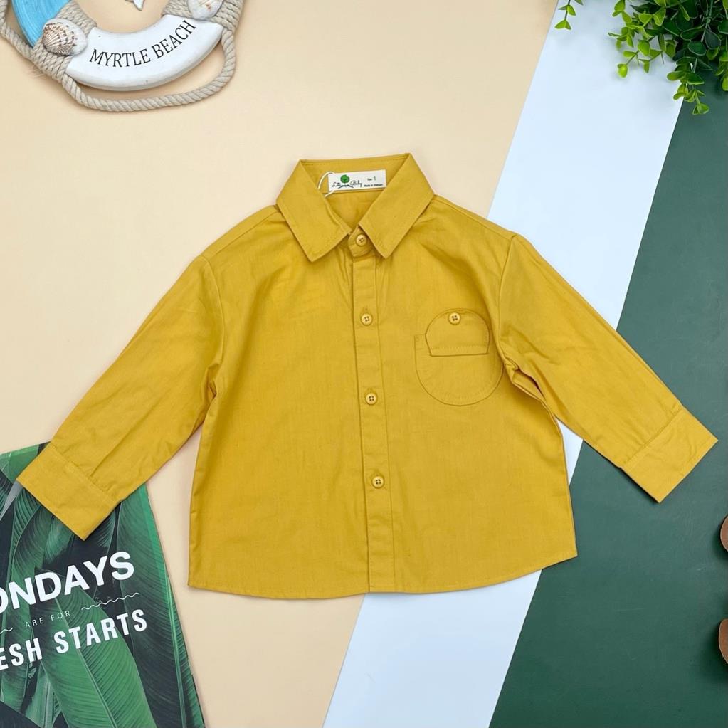 Áo sơ mi thô thu đông dài tay túi ngực tròn bé trai size 1-10, cho bạn từ 10-30kg. Chất thô đứng dáng, không cứng