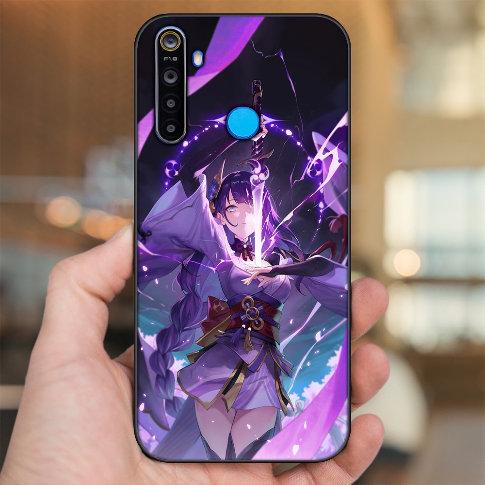 Ốp lưng Realme 5, 5 Pro viền đen in hình Raiden Shogun Genshin Impact