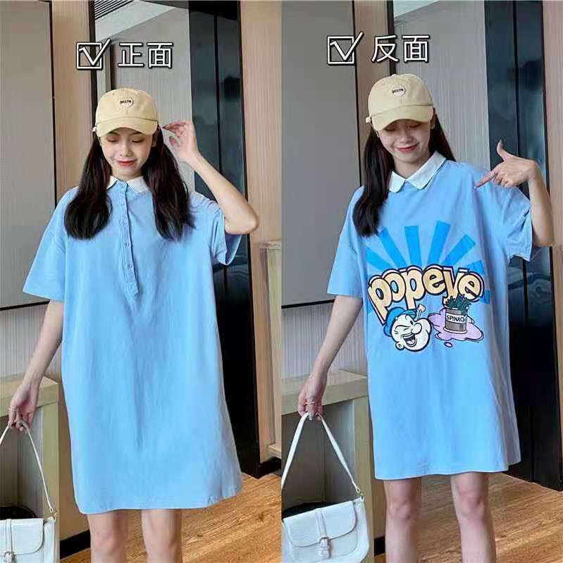 Đầm Thun Ngắn Tay Cổ polo Form Rộng Phong Cách Hàn Quốc Thời Trang Mùa Hè Hàng Mới Dành Cho Nữ，bigsize nữ，đầm polo
