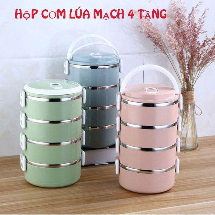 Cặp Lồng Cơm 4 Tầng - Cà Mên Giữ Nhiệt 4 Tầng Lúa Mạch