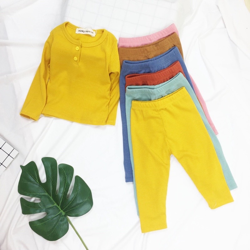 Bộ quần áo thu đông cho bé , Đồ bộ dài tay bé trai bé gái vải thun gân Bộ Minky Mom