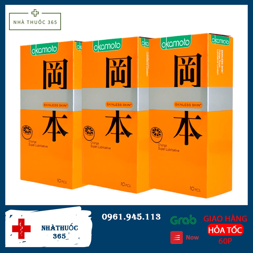 Combo 3 hộp 30 chiếc Bao cao su Okamoto Orange siêu mỏng hương cam nhiều gel