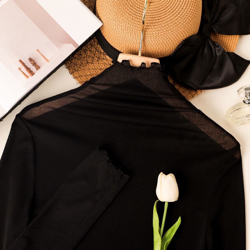 Đen Áo Lưới Xuyên Thấu Cổ Cao Phong Cách Phương Tây Dành Cho Nữ | BigBuy360 - bigbuy360.vn