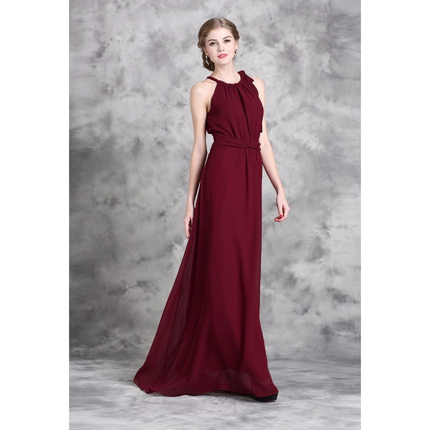 Đầm maxi cổ yếm thắt nơ