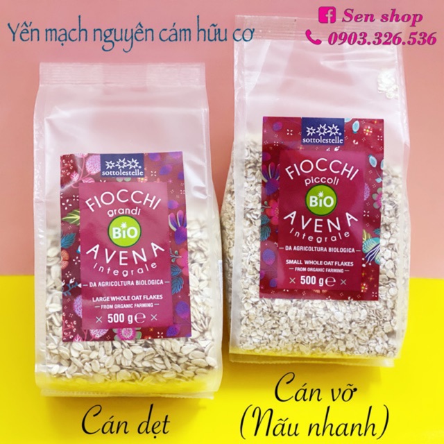 [Mã GROSALE2703 giảm 8% đơn 250K] [Sottolestelle] Yến mạch nguyên cám hữu cơ cán dẹt - 500gr