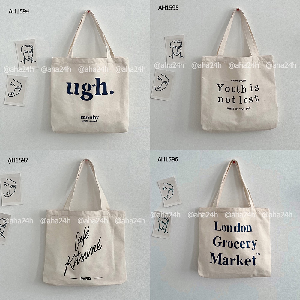 Túi tote vải canvas đi học đi chơi thời trang giá rẻ in hình có khóa kéo