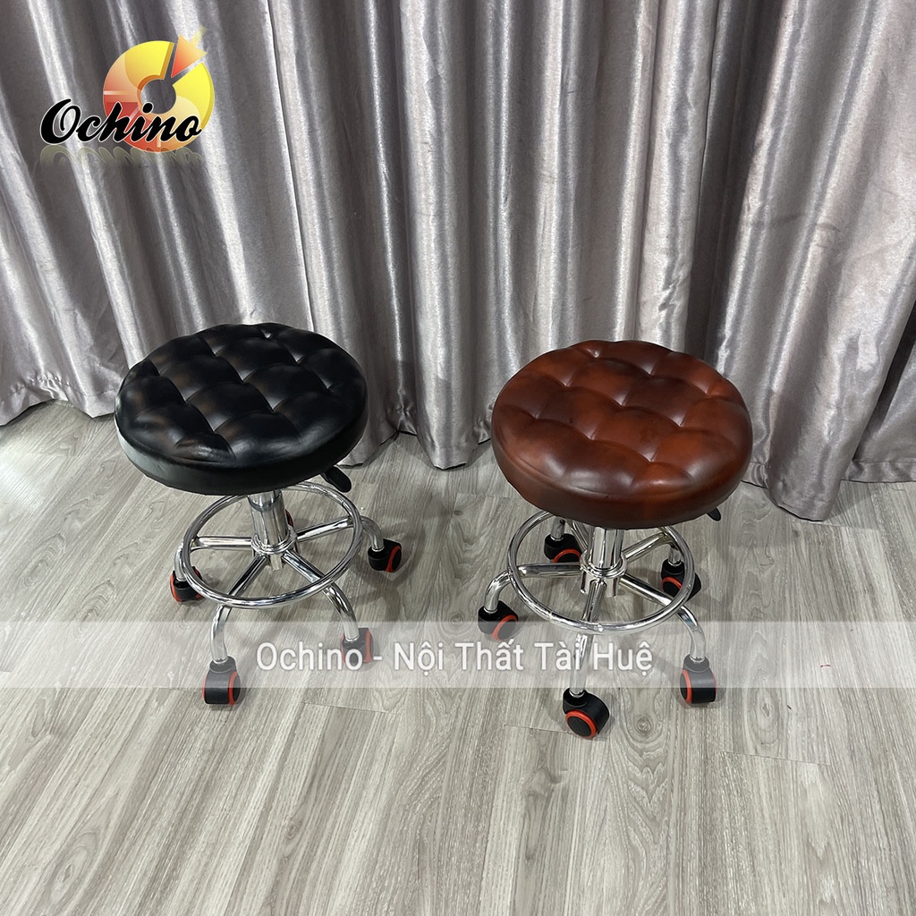 Ghế xoay SPA mặt DA Tròn Trơn XOAY ĐƯỢC 360 ĐỘ VÀ NÂNG LÊN HẠ XUỐNG TỪ 40-55CM có bánh xe dùng cho phun săm, nối mi
