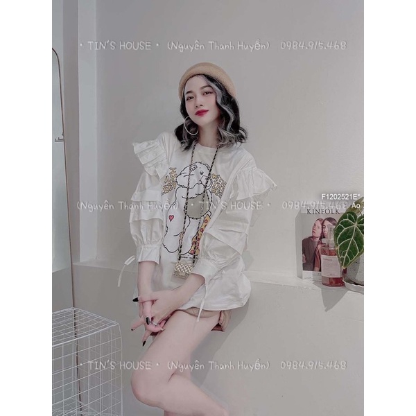 Áo sơ mi tơ óng bèo tầng dập li chạy viền ren tay dài 0923 thaotranshop90