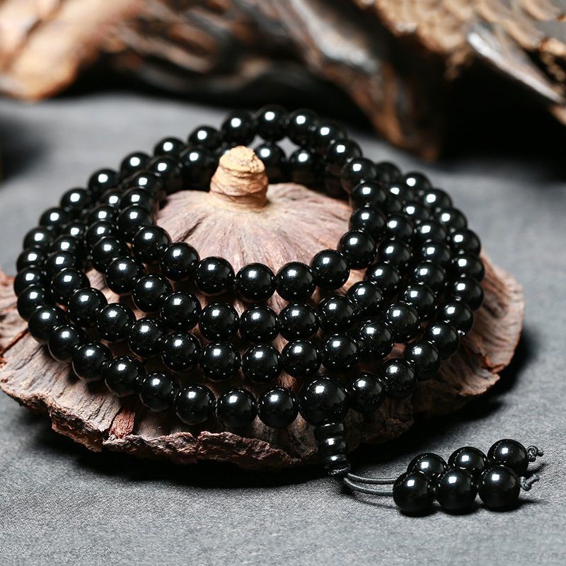 Vòng Tay Mã Não Đen Tự Nhiên 108 Hạt 8mm 10mm