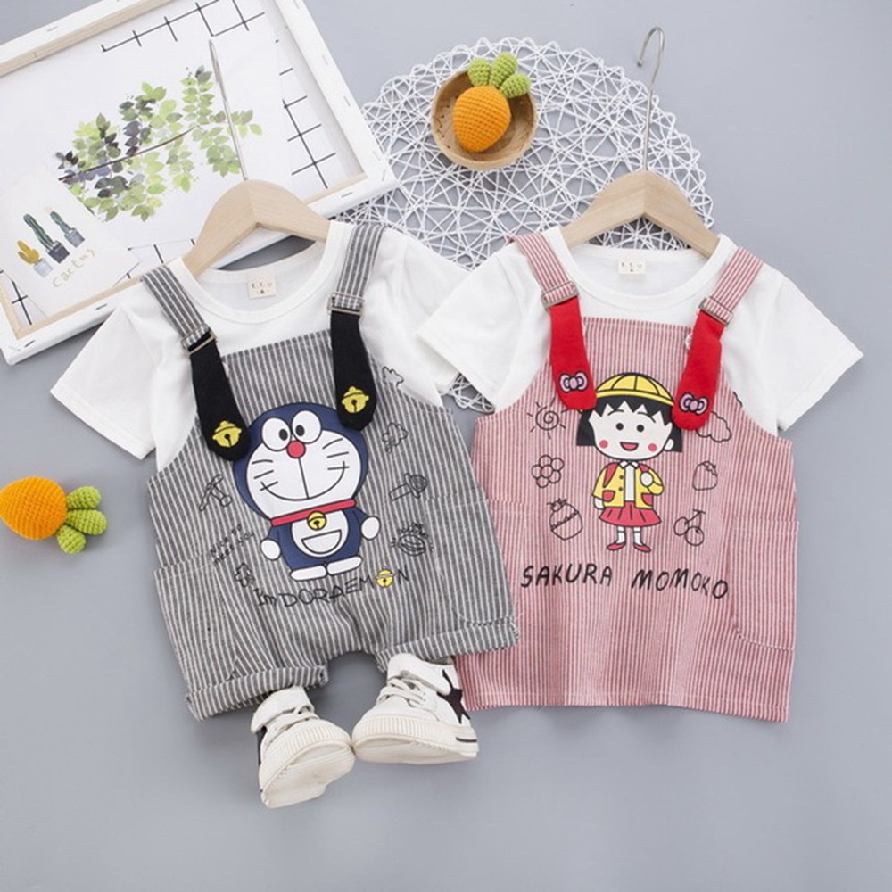 Set áo thun + Quần/ Váy in hình Doraemon đáng yêu cho bé