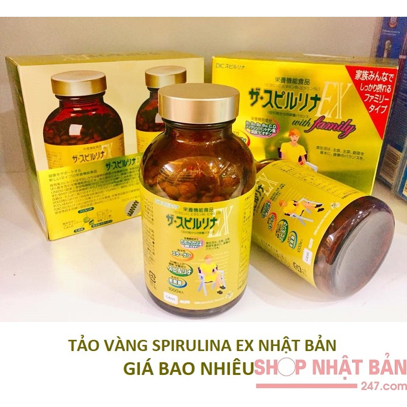 [Date 2023] Tảo vàng Spirulina EX Nhật Bản (1 set 2 lọ, mỗi lọ 1000 viên)