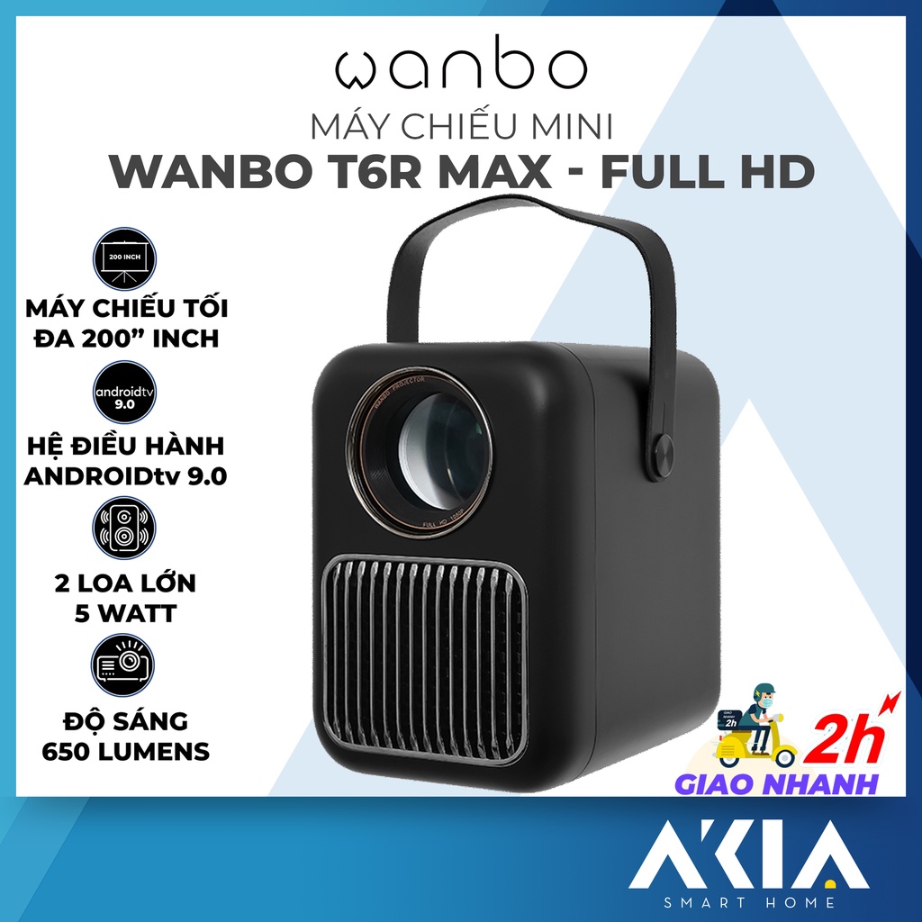 Máy chiếu mini Wanbo T6R Max Full HD tích hợp loa, Điều khiển bằng giọng nói, Có quai xách, kèm remote
