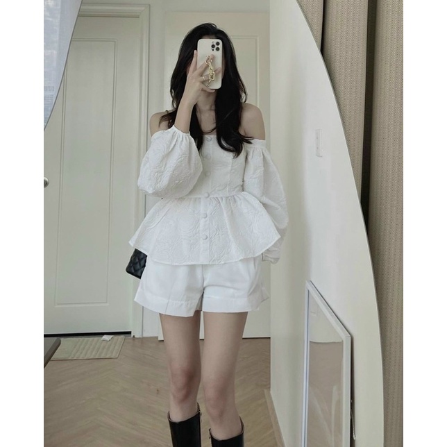 SET ÁO GẤM TRẮNG RỚT VAI x QUẦN SHORT