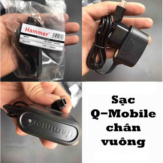 Sạc liền dây Qmobile v3, chân vuông, loa đài và các dòng máy chân vuông