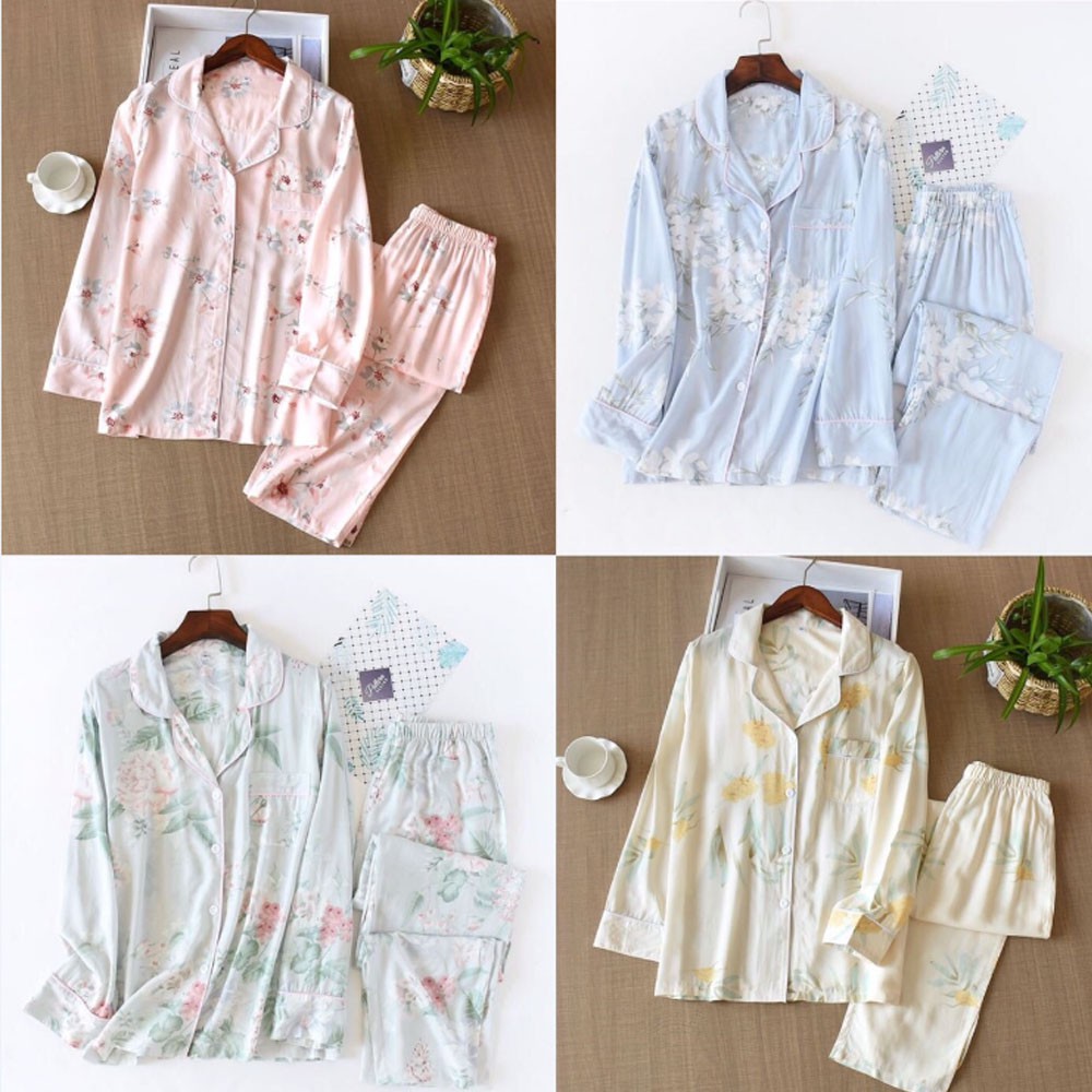 Bộ Đồ PyJama Lanh Lụa Mặc Nhà Dài Tay Chất Mát, Thời Trang Azuno PAZ2011