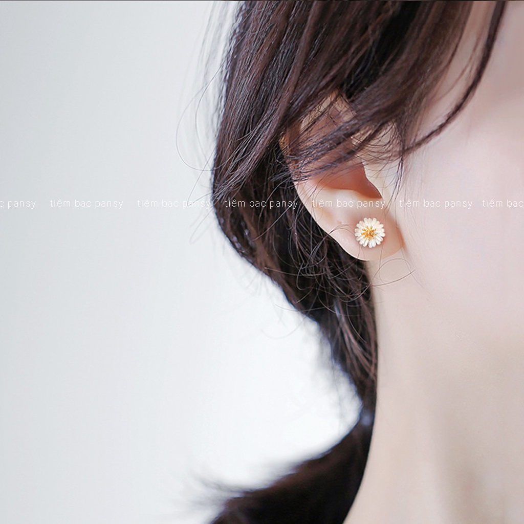 Bông tai bạc nữ PANSY hoa cúc hoạ mi nhỏ xinh, khuyên tai cúc hoạ mi Daisy bạc 925