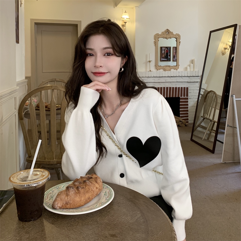Xiaozhainv Áo Khoác Cardigan Dệt Kim Tay Dài In Hình Trái Tim Thời Trang Hàn Quốc Cho Nữ | BigBuy360 - bigbuy360.vn