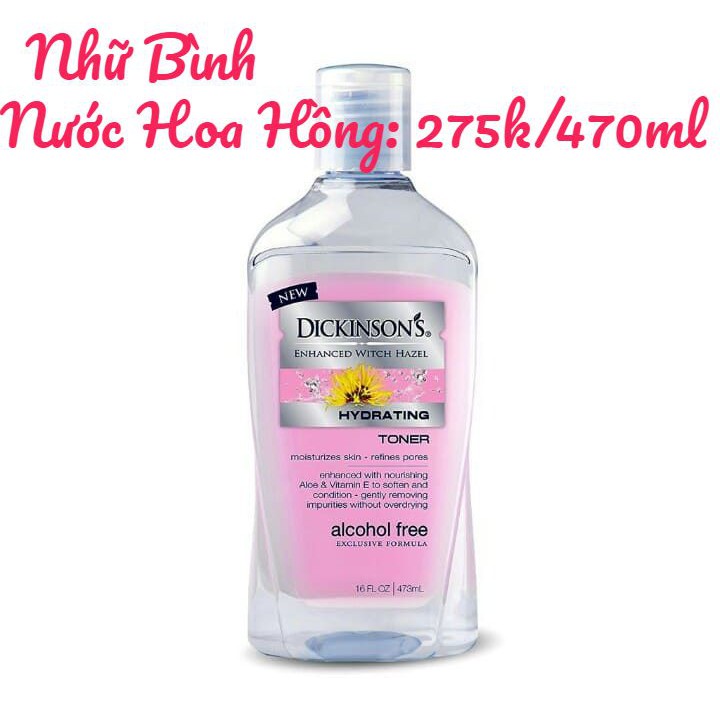 Nước Hoa Hồng DICKINSON'S Enhanced Witch Hazel Hydrating Toner 473ml (Dành Cho Da Khô, Da Thường)