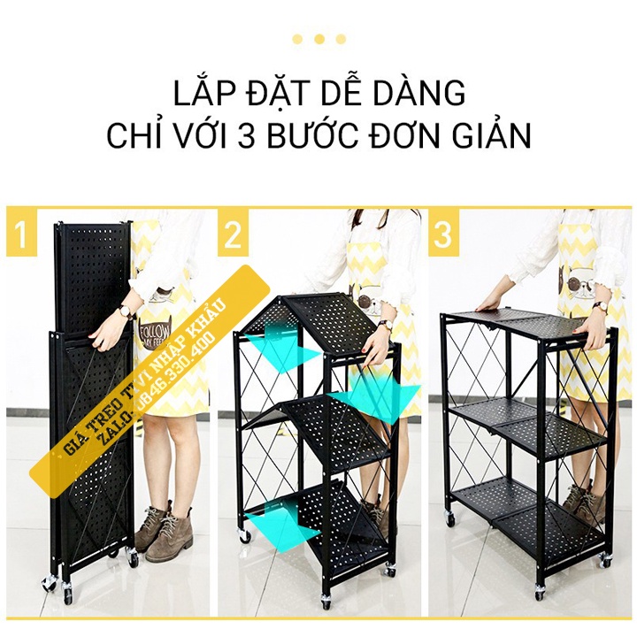 Kệ Để Đồ - Lò vi sóng Đa Năng - Kệ Gấp Gọn 3 tầng - Có  Bánh Xe dùng cho nhà bếp, phòng ăn, phòng tắm [ Rẻ Hơn VANDO ]