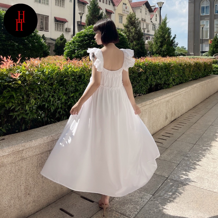 Đầm babydoll HDC106 suông dài maxi tay bèo màu trắng  Hỉn Hỉn Store