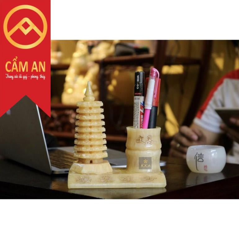 (Cực rẻ) Tháp Văn Xương Kèm Ống Bút Đá Ngọc Hoàng Long - cao 15cm