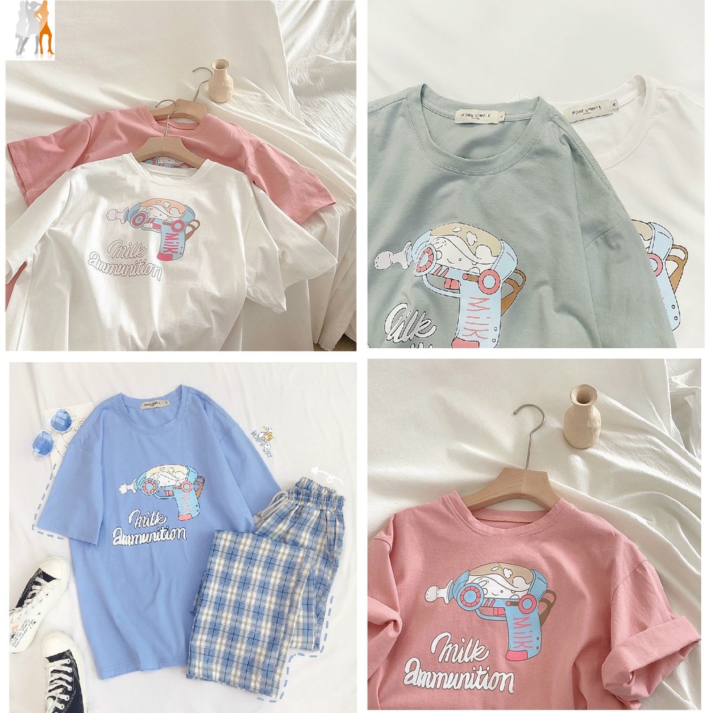 Áo thun nữ form rộng tay lỡ - Áo thun milk ammunition - T-shirt - 260920201009
