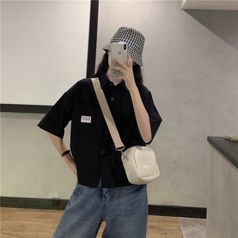 SUXI Áo Sơ Mi Thiết Kế Tay Ngắn Dáng Rộng Kiểu Cách Retro Cho Nữ