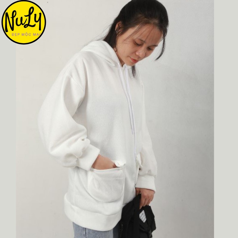 Áo hoodie trơn túi hộp nữ tay bồng form rộng Ulzzang chất nỉ bông NULY, HDTA