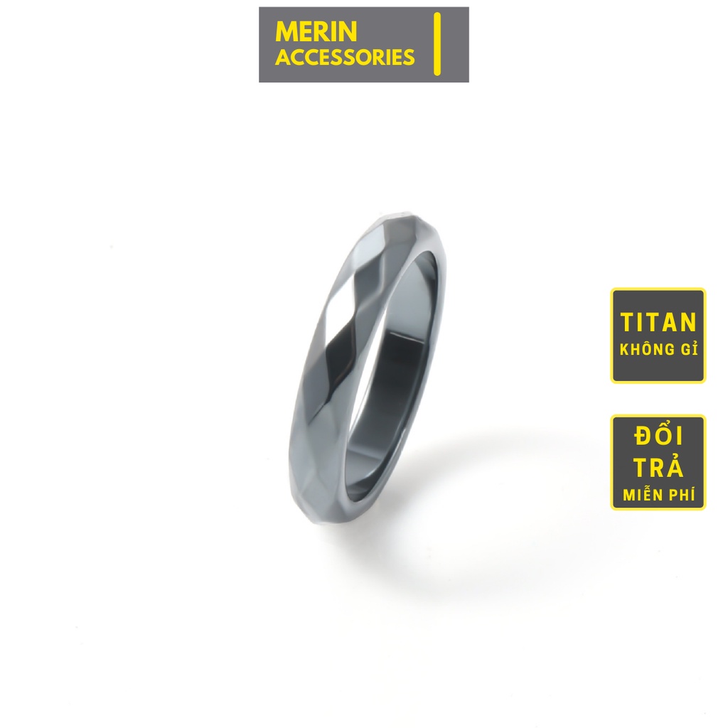 Nhẫn nam nữ tròn 4T Merin Accessories màu bạc thời trang unisex chất liệu Đá đẹp đơn giản không gỉ - Nhẫn 4T