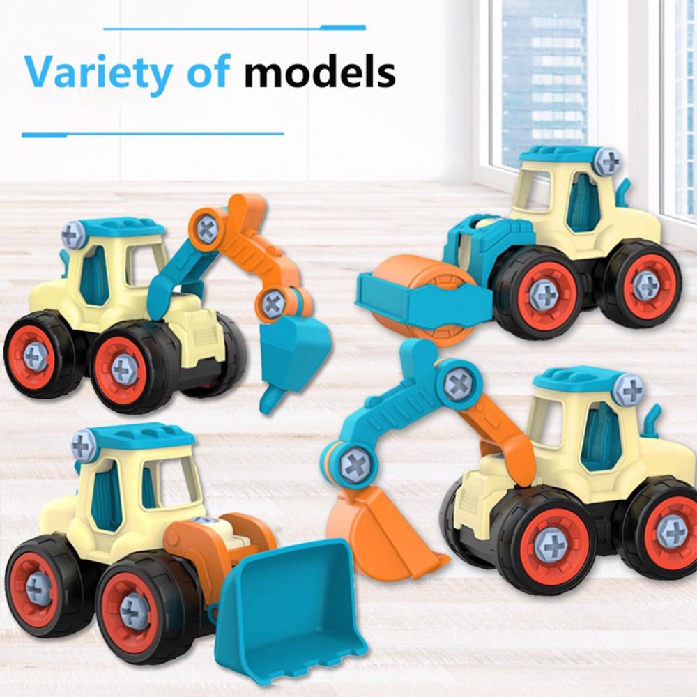 Bộ 4 mô hình xe cần cẩu đồ chơi màu xanh dương cho bé 3-5 tuổi