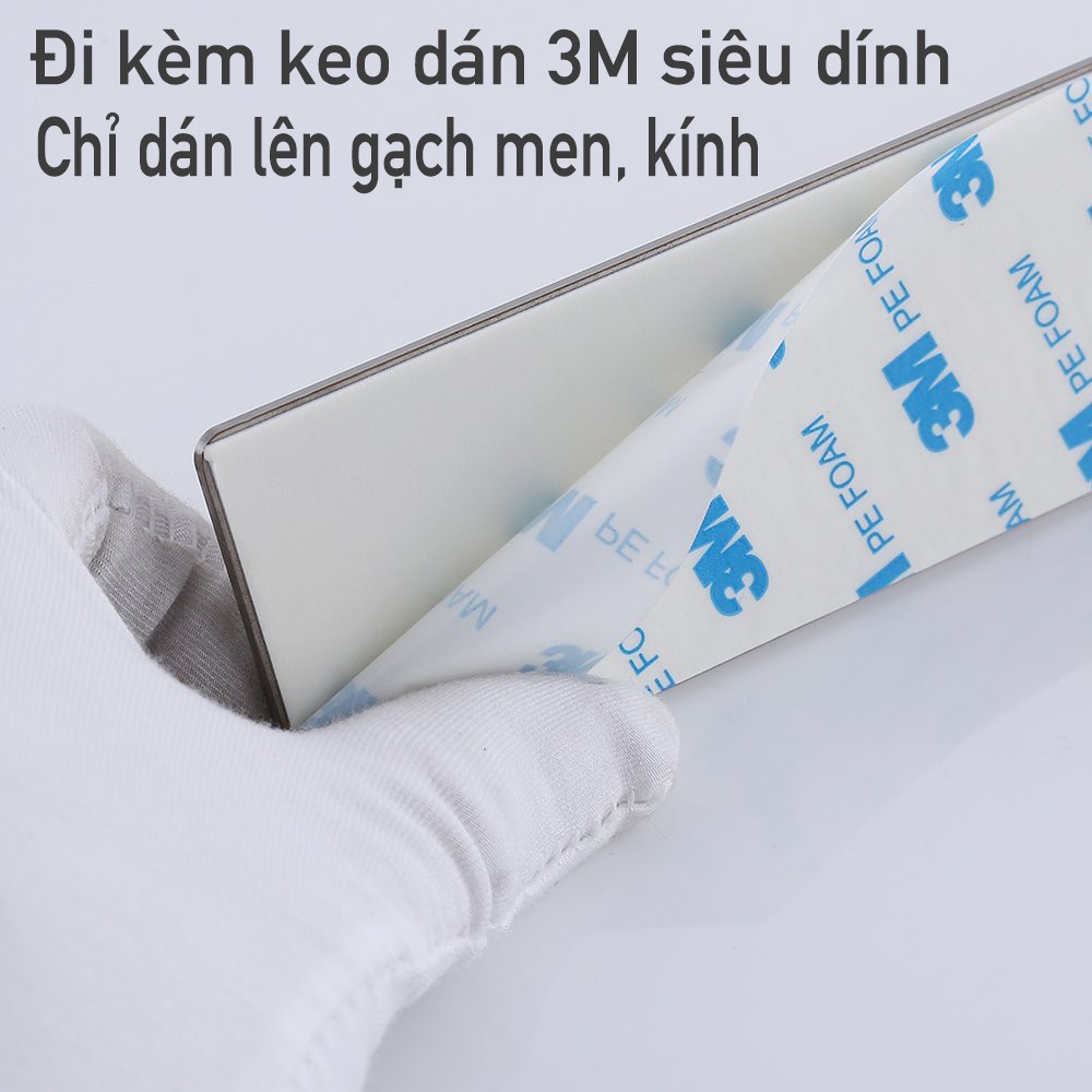 Thanh treo quần áo inox 304 8 chấu dán tường gạch men siêu dính dài 62cm kèm keo dán 3M siêu dính - HOBBY 8TV160