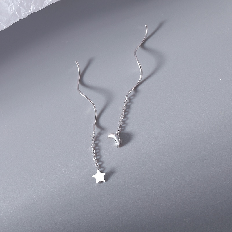 Asymmetrical Star and Moon Earrings Star and Moon Earrings Long Tassel Earrings Korean Style Women Simple Fashion Accessories