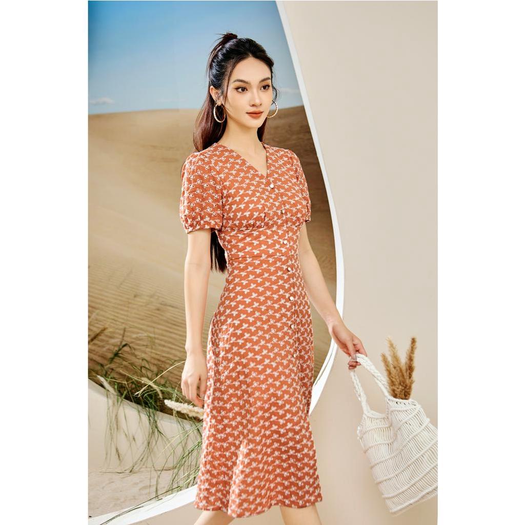 Váy kiểu nữ Her25 thiết kế dáng dài cổ V chất liệu ren