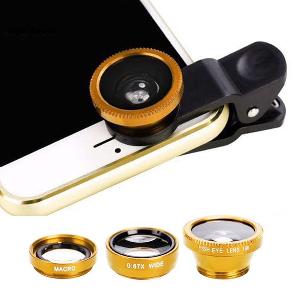 <richstore> 3 in 1 Mobile Phone Camera Fish Eye Macro Super Wide Angle Lens Kit with Clip