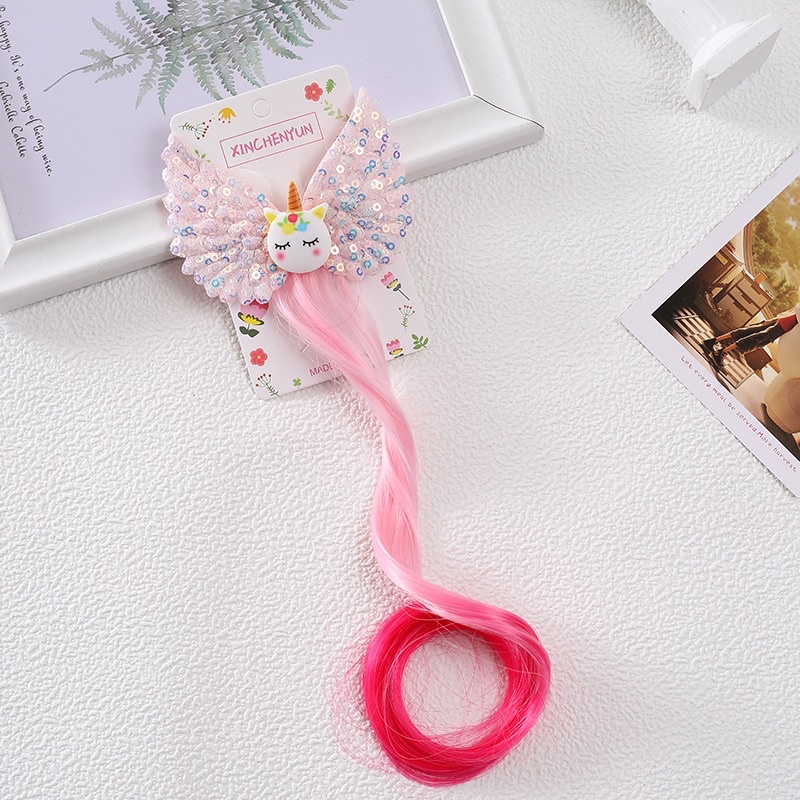 Kẹp tóc Pony cánh kimsa, kẹp có tóc giả màu sắc