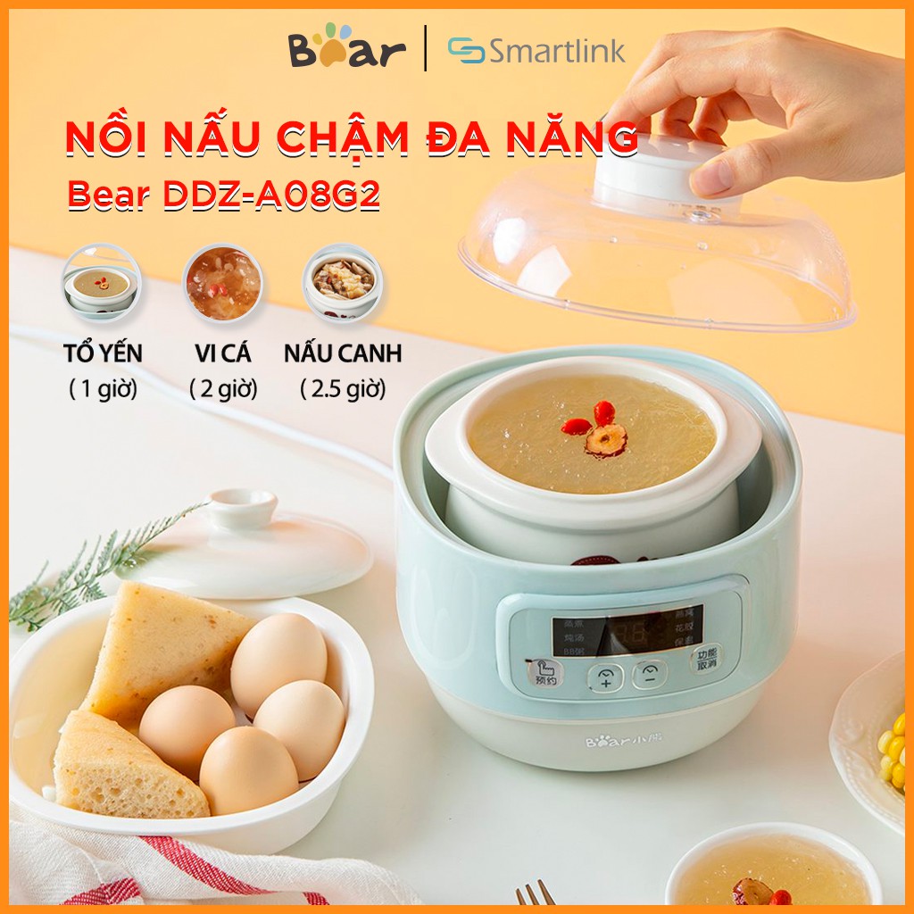 Nồi Nấu Cháo, Ninh, Hàm Cách Thủy 4in1 Bear DDZ - A08G2 - Hàng Chính Hãng - Bảo Hành 18 Tháng