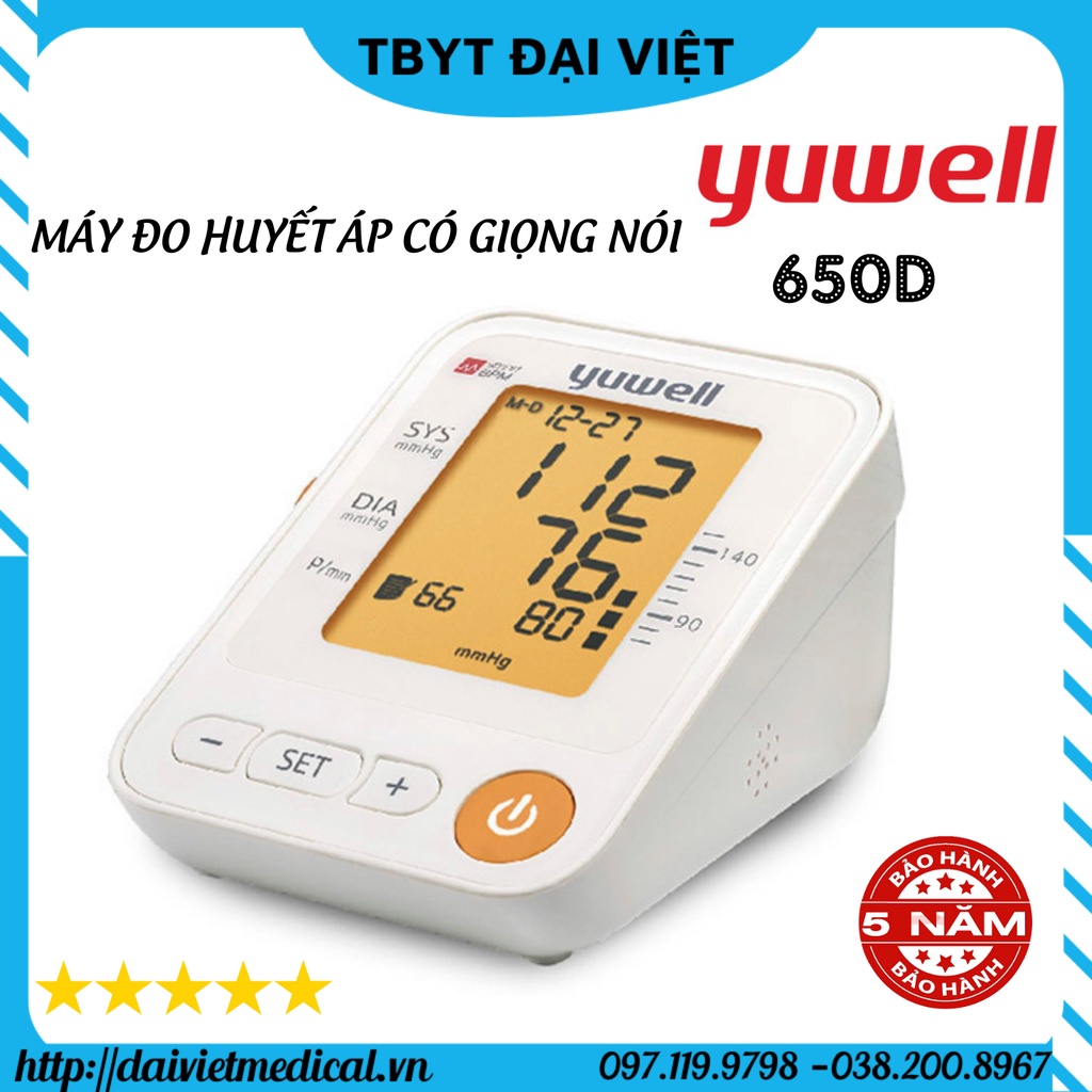 Máy đo huyết áp Yuwell 650D có giọng nói Tiếng Việt bảo hành chính hãng 5 năm tặng kèm sạc chính hãng