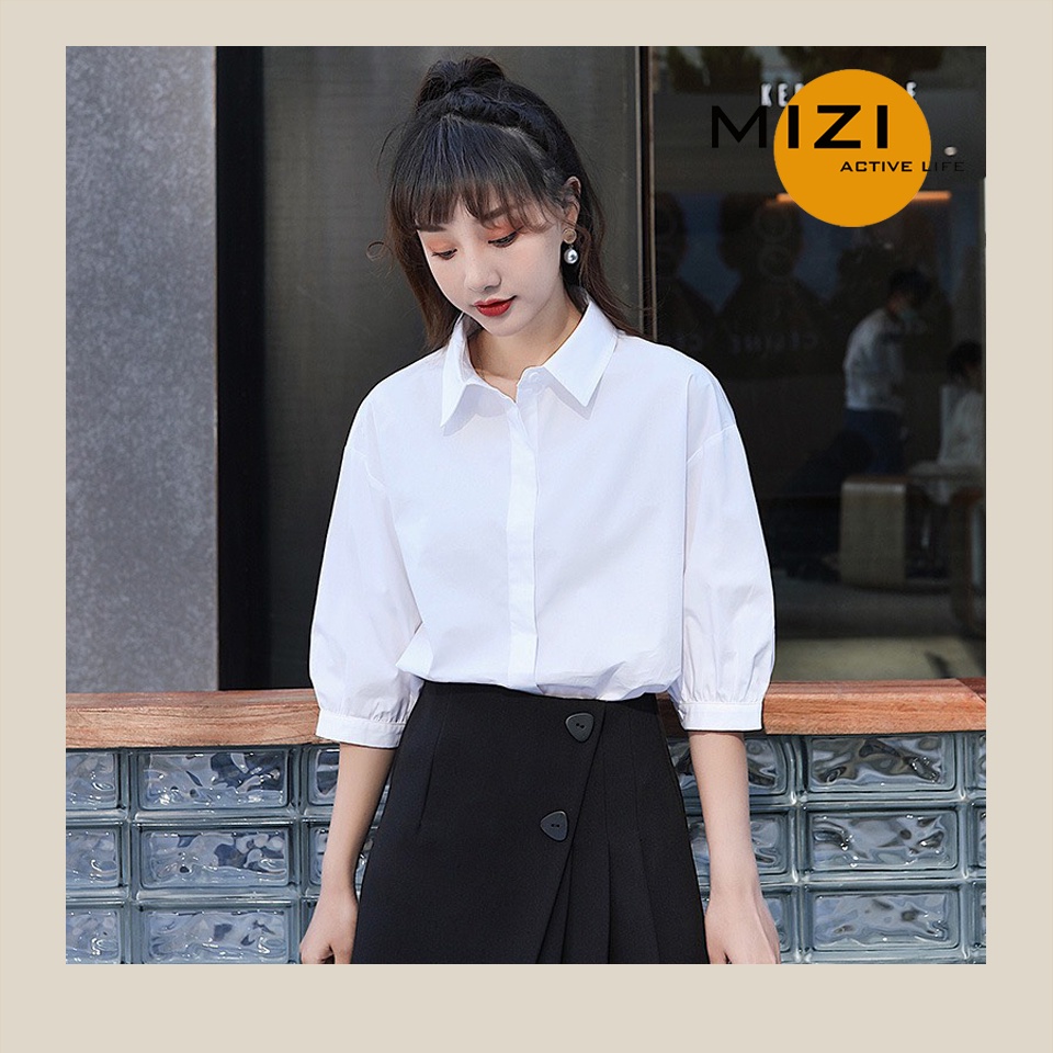 Áo sơ mi nữ form rộng kiểu tay ngắn công sở đẹp thời trang Hàn Quốc giá rẻ MIZI SM01