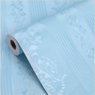 Giấy dán tường dọc hoa văn vân nổi màu xanh (KT:10m x 45cm/cuôn)