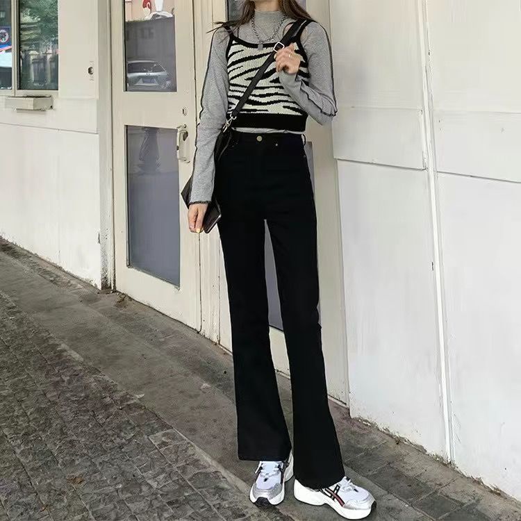 Quần jean nữ lưng cao ống loe màu nâu đen kiểu dáng hot trend phong cách retro Hàn Quốc loại 1 đủ size