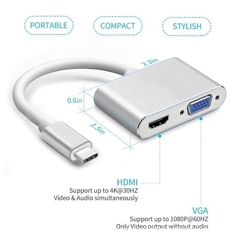 Cáp chuyển đổi USB TypeC 3.0 to HDMI+ VGA