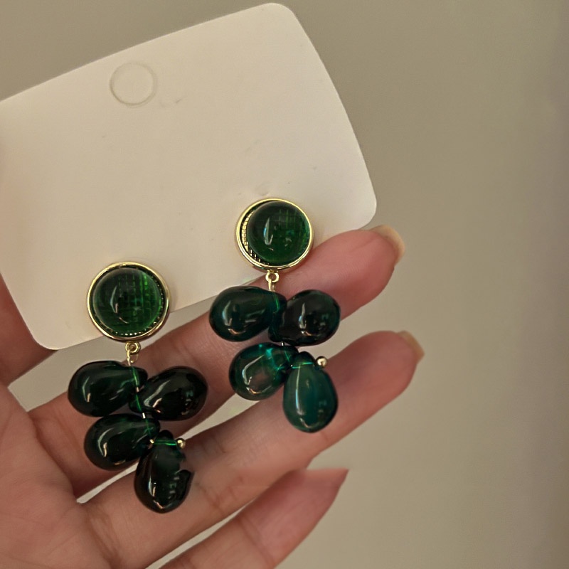 Bông Tai Hình Giọt Nước Màu Xanh Lá Cây Phong Cách Retro Đơn Giản Thời Trang