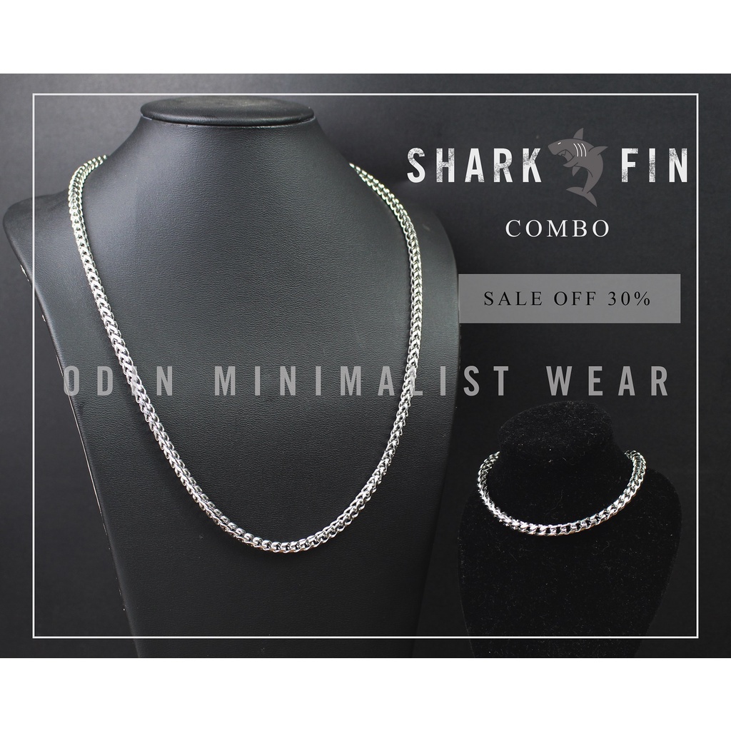 [COMBO] Dây chuyền - Vòng tay Shark Fin vẩy cá - Thép Titanium 316L