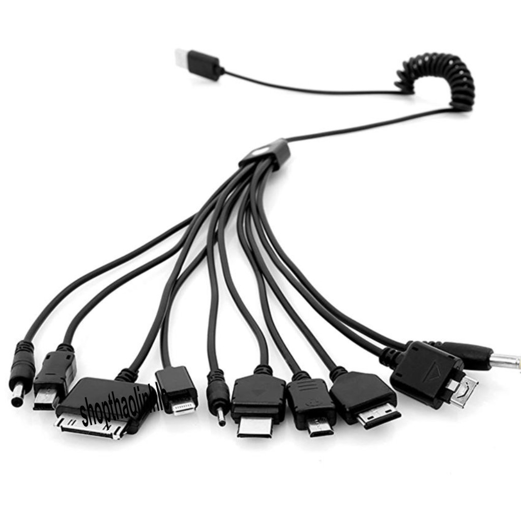 Cáp sạc đa năng 10 đầu dây xoắn có chuẩn i.Phone 5/6/7 -tiện thể lợi đa số các chiếc điện thoại dòng 2020