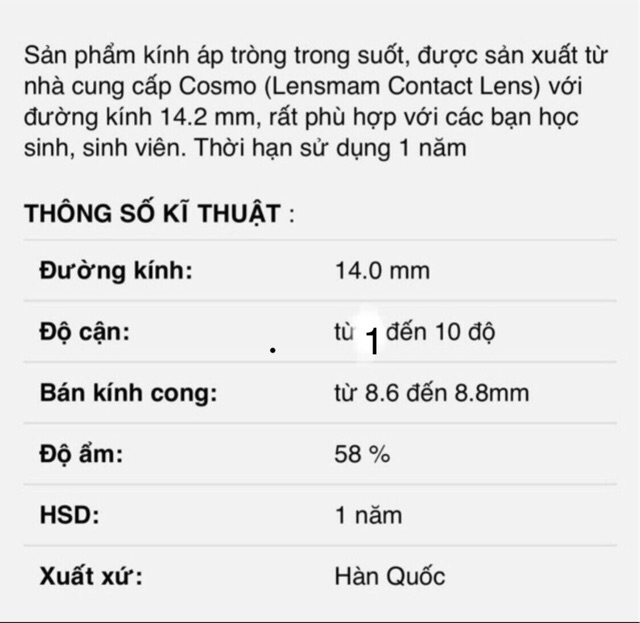 lens COSMO Hàn Quốc có sẵn 1-15 độ lens cận lens trong suốt không màu TẶNG KHAY