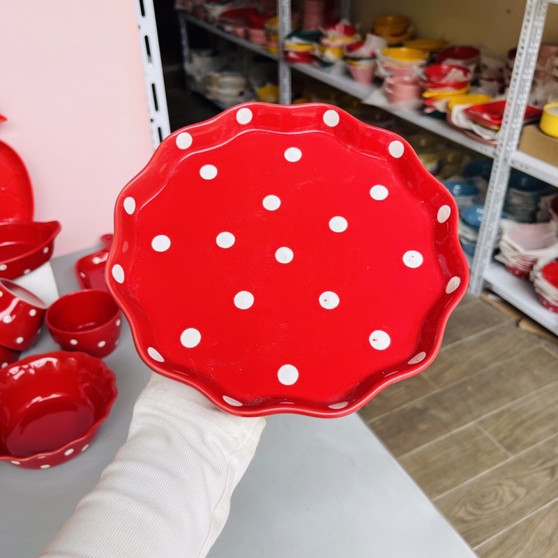 Bộ bát đĩa gốm sứ, chén đĩa decor trang trí đồ ăn bộ bát đĩa màu đỏ siêu đẹp