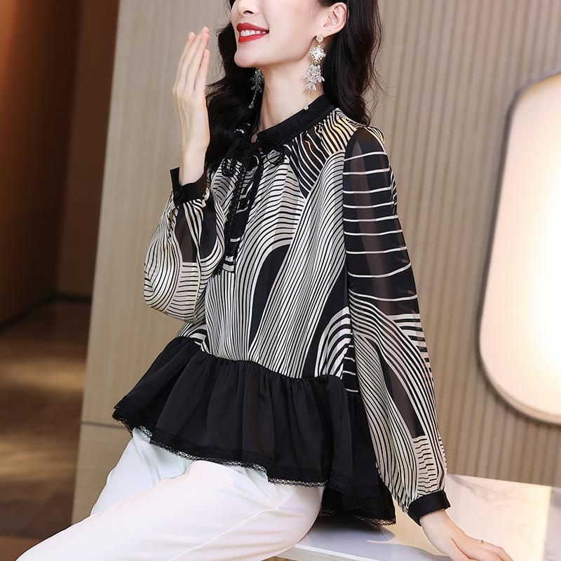 Áo Sơ Mi Voan Dáng Rộng Thời Trang Mùa Thu Phong Cách Phương Tây Dành Cho Nữ