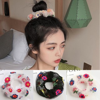 Dây cột tóc vải lưới họa tiết thêu hoa thanh lịch ngọt ngào cho nữ
