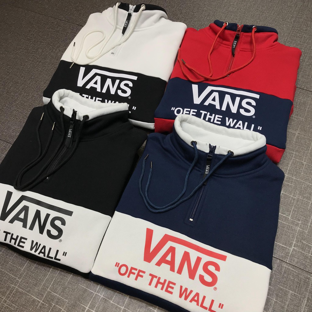 VANS 2020 half high collar zipper chest print plus velvet pullover sweater