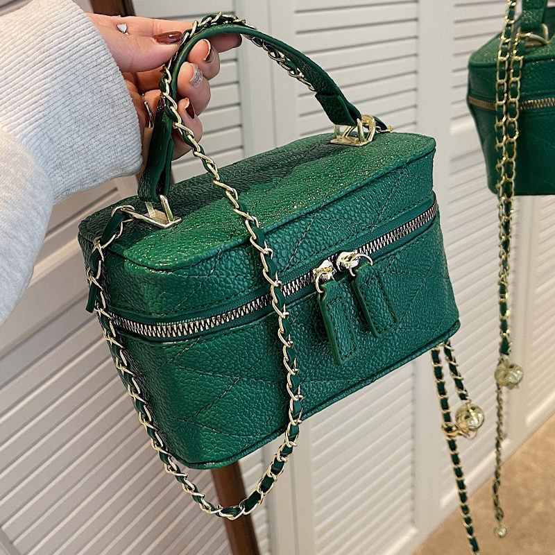 Túi Đeo Vai Hình Vuông Cỡ Nhỏ Họa Tiết Hình Thoi Phối Dây Xích Thời Trang Cho Nữ